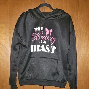 Black Hoodie with Pink and White Graphic